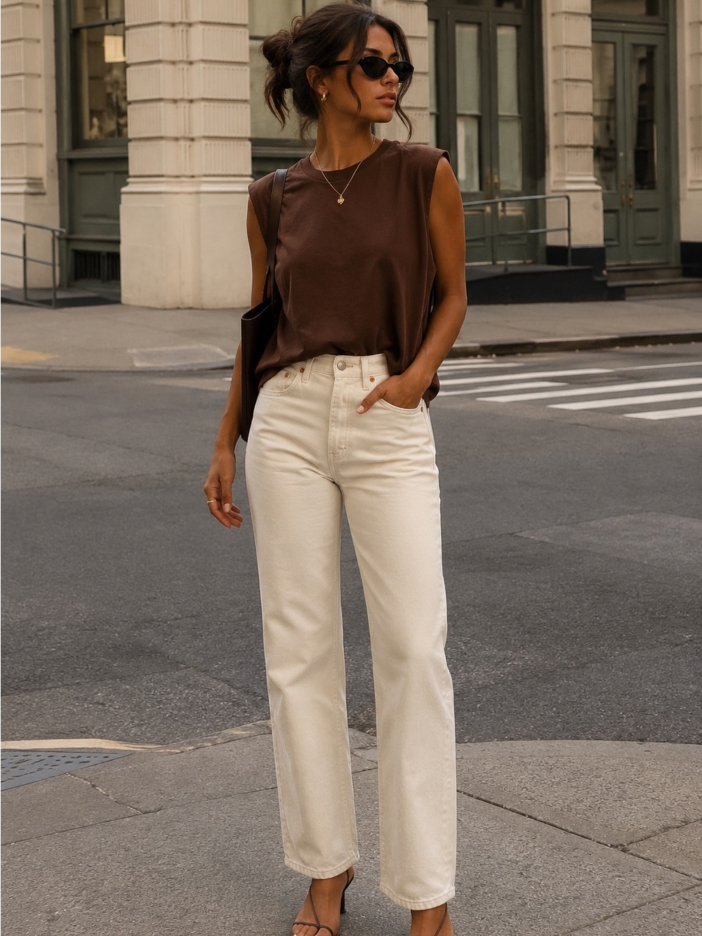 Vince Cocoa Brown Pima Cotton Cap Sleeve Tank Tee S | Minimalist Quiet Luxury